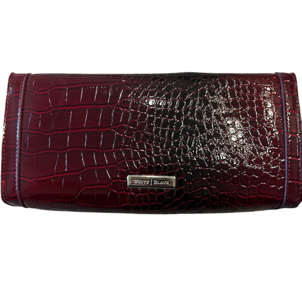 White House Black Market Burgundy Croc-Embossed Clutch - Picture 3 of 8